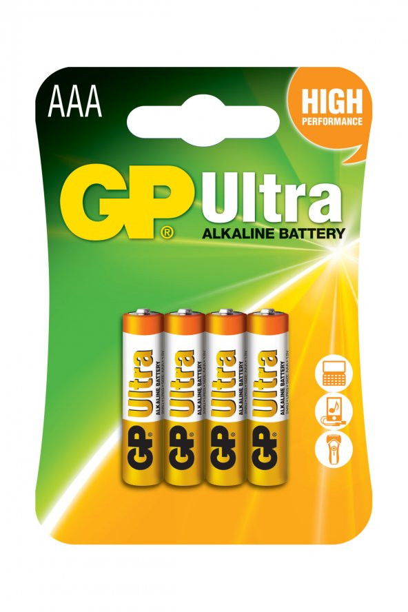 GP Batteries GP24AU Ultra Alkalin LR03/E92/AAA Boy İnce Kalem Pil 1.5 Volt 4lü Kart