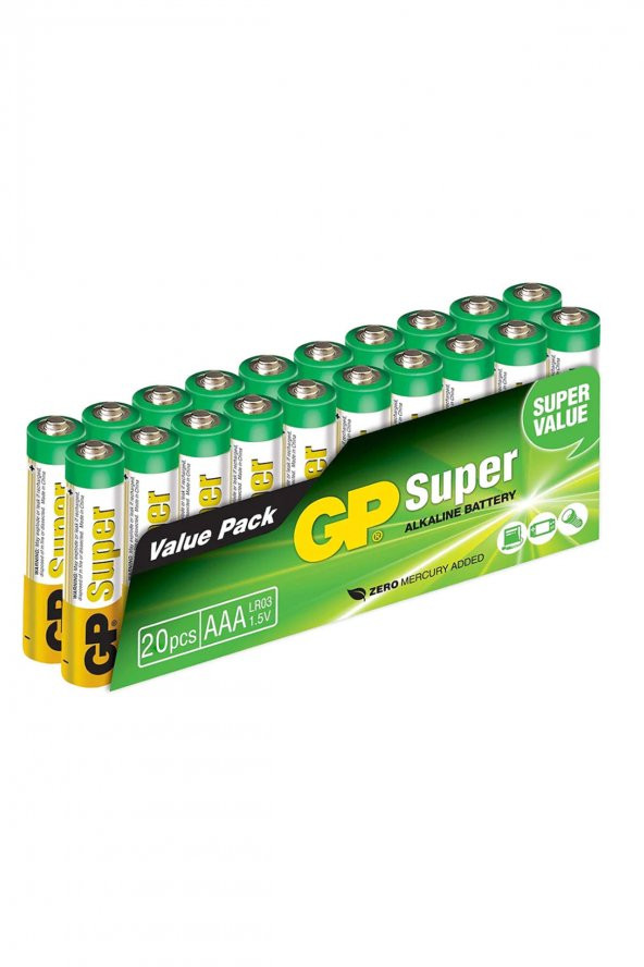 GP Batteries GP24A Süper Alkalin LR03/E92/AAA Boy İnce Kalem Pil 1.5 Volt 20li Paket