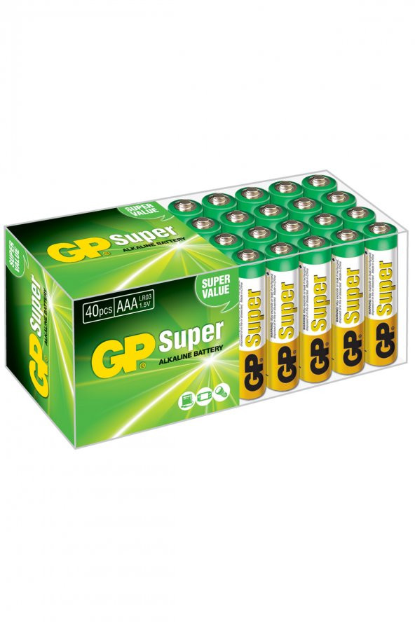 GP Batteries GP24A Süper Alkalin LR03/E92/AAA Boy İnce Pil 1.5 Volt 40lı Paket