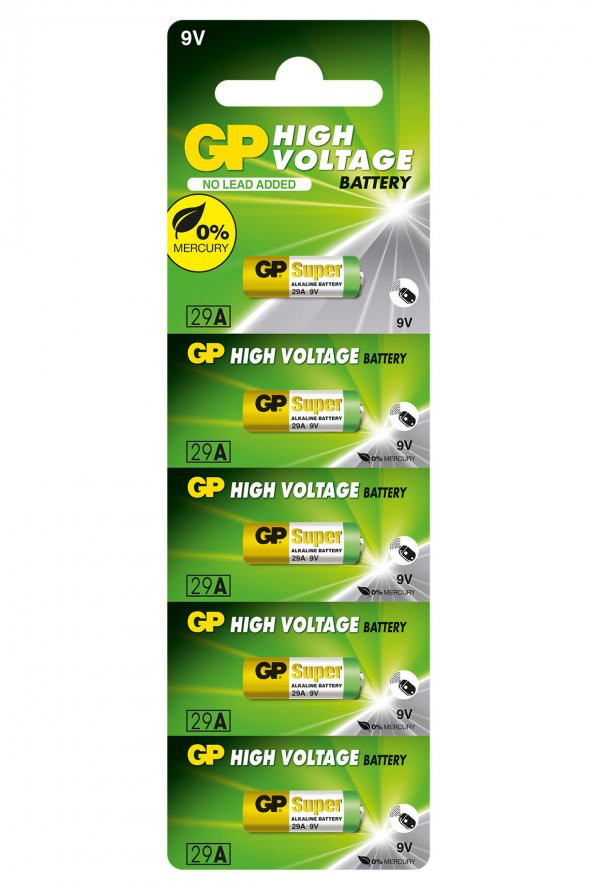 GP Batteries GP29A Süper Alkalin 29A Boy Pil 9 Volt 5Li Kart