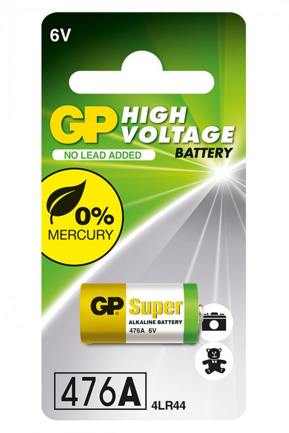 GP Batteries GP476A Süper Alkalin 476A/PX28A/A544/4LR44 Boy Pil 6 Volt Tekli Kart