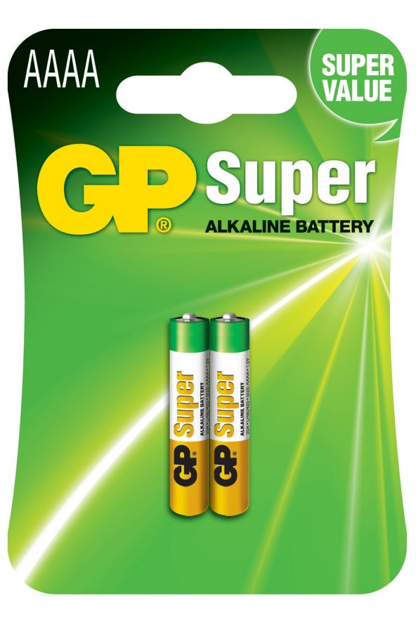 GP Batteries GP25A Süper Alkalin LR8D425/E96/AAAA Boy İncenin İncesi Pil 1.5 Volt 2Li Kart