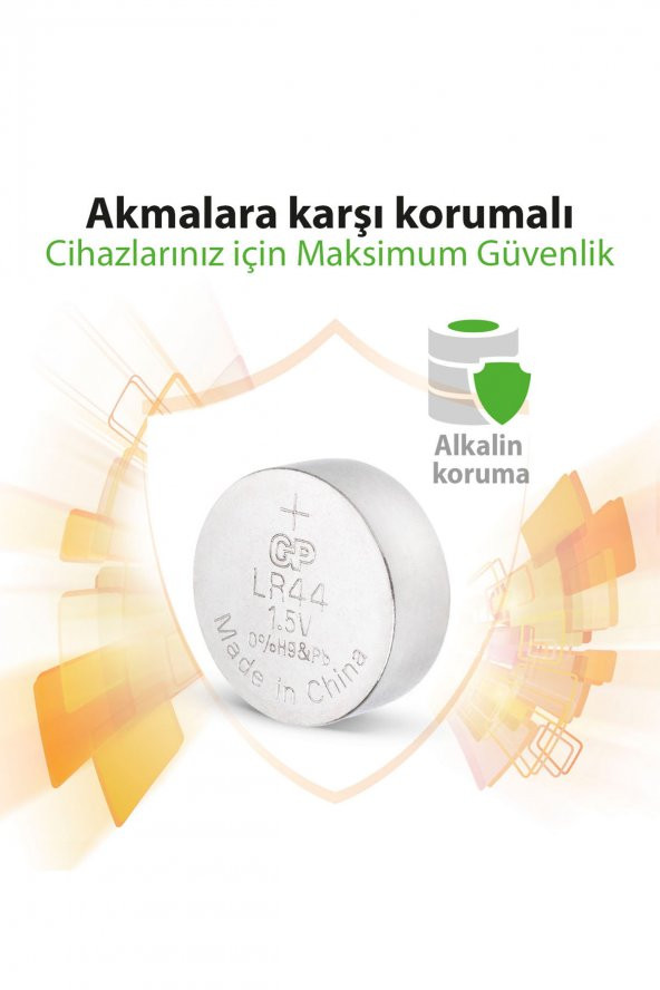 GP Batteries GPA76 LR44/A76/V13GA/AG13 Boy Alkalin Düğme Pil 1.5 Volt 10Lu Kart - 3