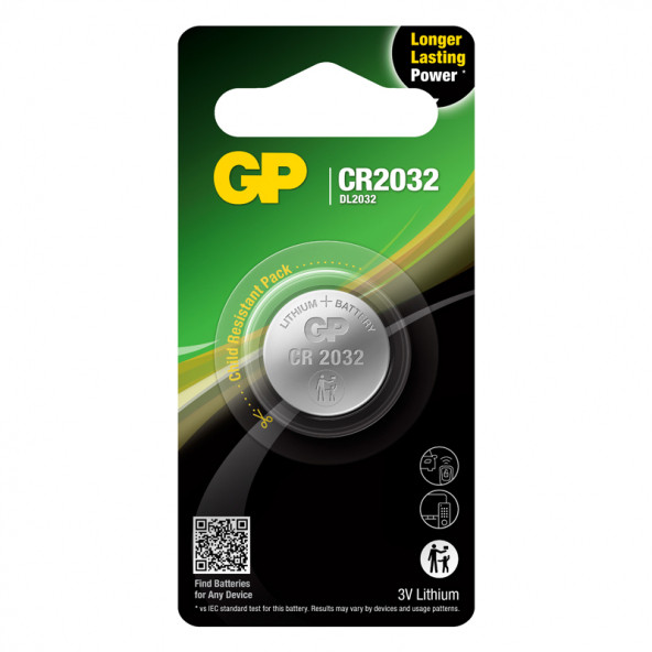 GP Batteries CR2032 2032 Boy Lityum Düğme Pil 3 Volt Tekli Kart