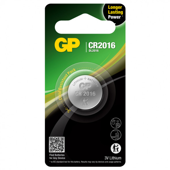 GP Batteries CR2016 2016 Boy Lityum Düğme Pil 3 Volt Tekli Kart