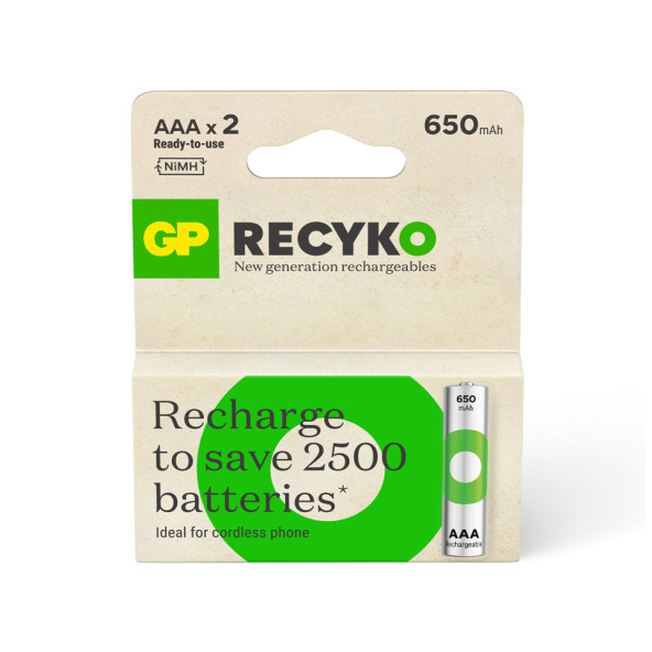 GP Batteries ReCyko 650 AAA İnce Kalem Ni-Mh Şarjlı Pil 1.2 Volt 2Li Kart