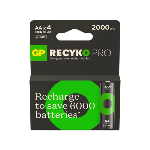 GP Batteries ReCyko Pro AA Kalem 2000 mAh Ni-Mh Şarjlı Pil 1.2 Volt 4Lü Kart