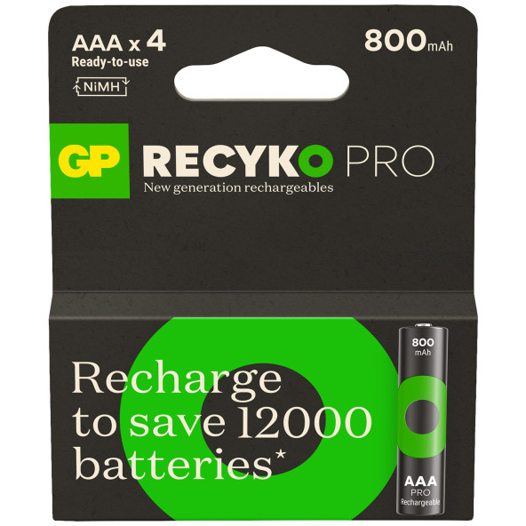 GP Batteries ReCyko Pro AAA 800 mAh İnce Ni-Mh Şarjlı Pil 1.2 Volt 4Lü Kart