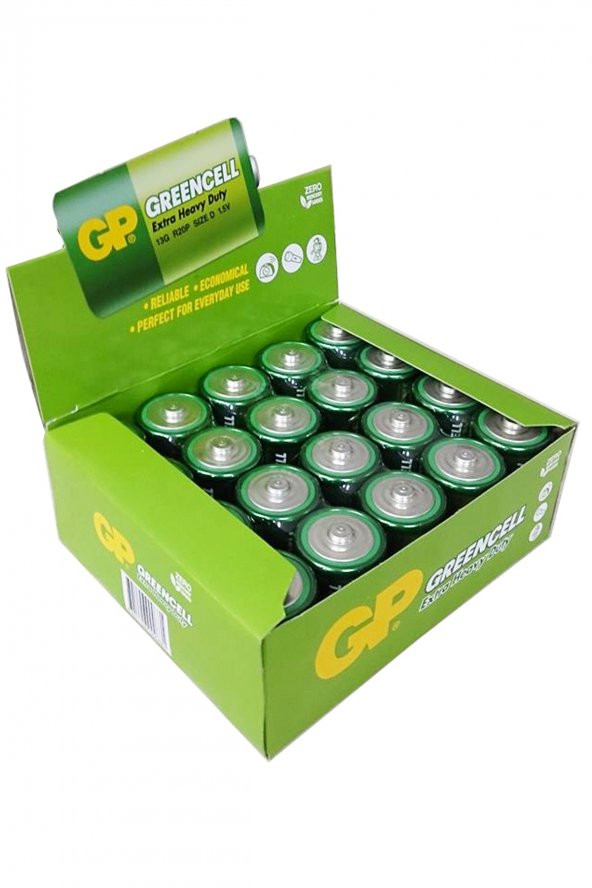 GP Batteries GP13G Greencell R20P/1250/D Boy Kalın Pil 1.5 Volt 20Li Kutu