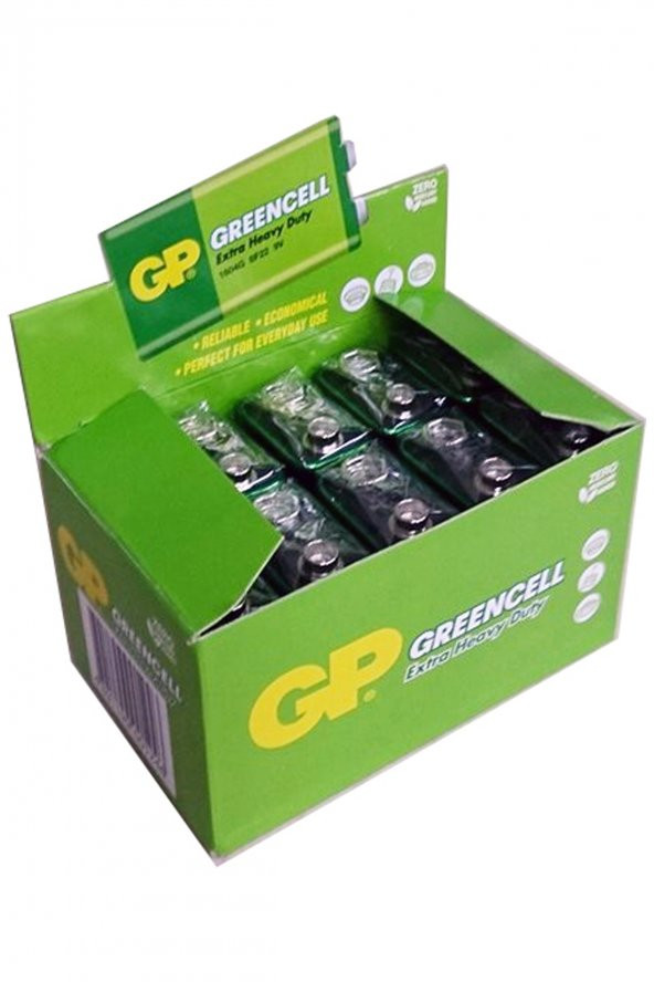 GP Batteries GP1604G Greencell 6F22/1222/9V Pil, 9 Volt, 10lu Kutu