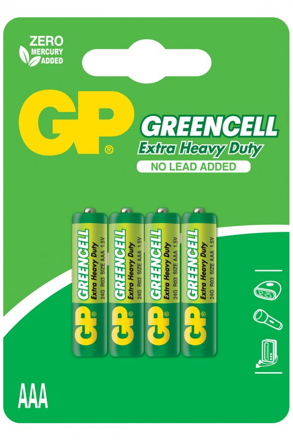 GP Batteries GP24G Greencell R03/1212/AAA Boy Ince Kalem Pil 1.5 Volt 4Lü Kart