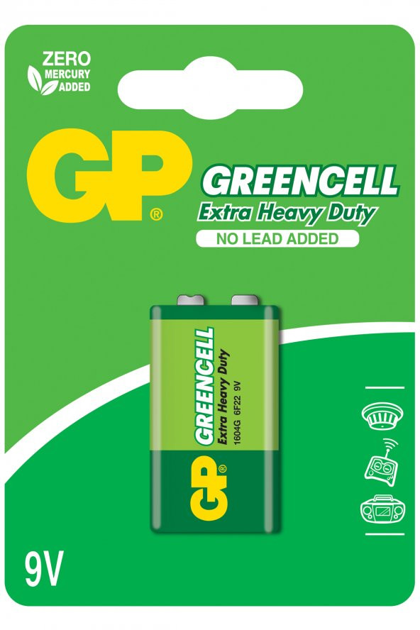GP Batteries GP1604G Greencell 6F22/1222/9V Pil 9 Volt Tekli Kart
