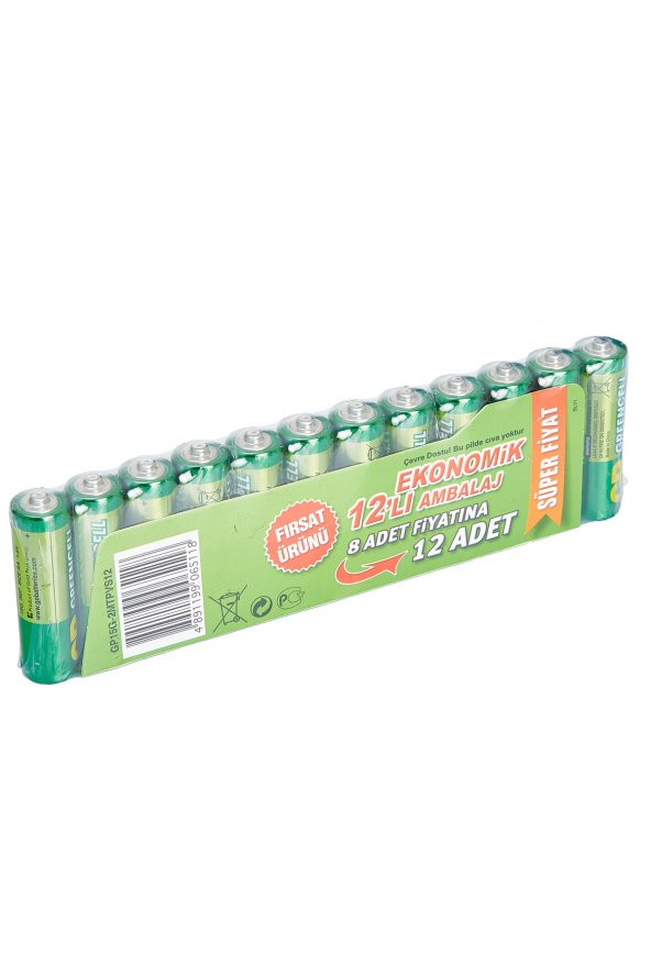 GP Batteries GP15G Greencell R6P/1215/AA Boy Kalem Pil 1.5 Volt 12li Paket - 2