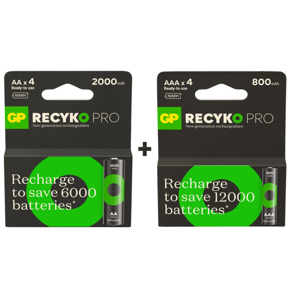 GP ReCyko Pro 2000 mAh 4lü AA Kalem  GP ReCyko Pro 800 mAh 4lü AAA İnce Kalem