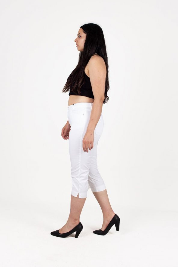 Truva Xxl Büyük Beden Kadın Giyim Pamuklu Kapri Beyaz Kş052 - 4