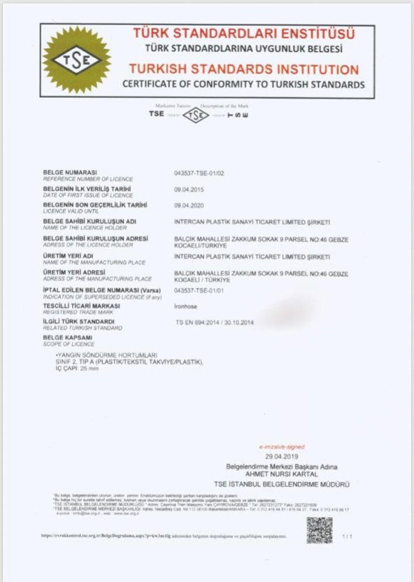 1 inçYangınDolabHortum 30 metre TSEN-694, Sulu Sistemler İçin - 2