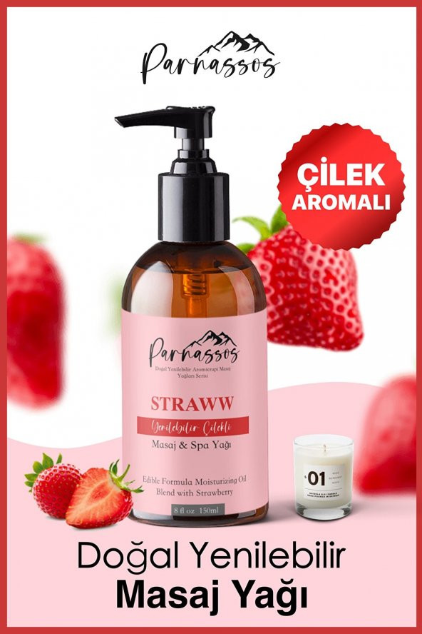 Parnassos 300ml White Sade Ve 150ml Çilek Özlü Afrodizyak Etkili Aromaterapi Masaj Yağı 2li Set - 3