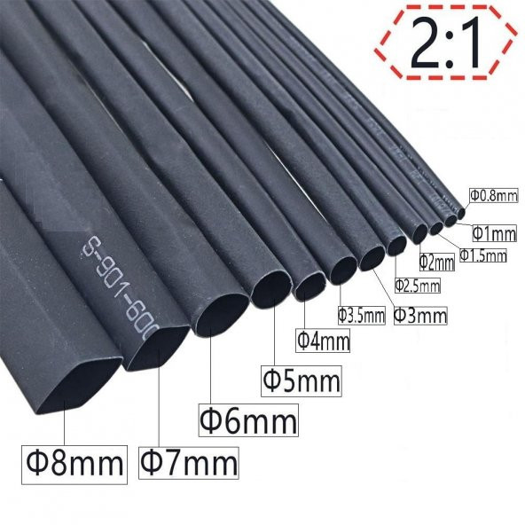 Isı ile 2/1 Daralan Makaron 8 mm - Siyah - 100 Metre