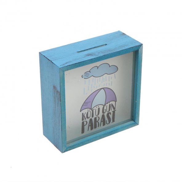 MAVİ KÖTÜ GÜN PARASI TASARIM AHŞAP KUMBARA - 3