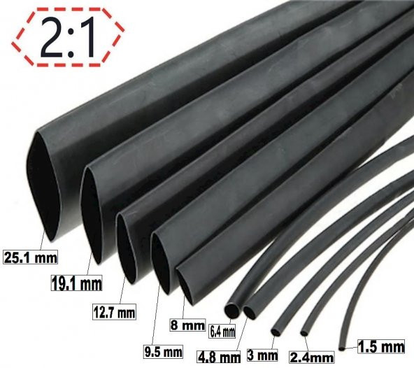 Isı ile 2/1 Daralan Makaron 16 mm - Siyah - 100 Metre