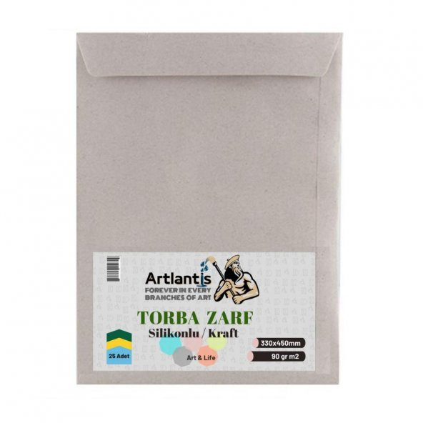Torba Zarf 33x45 Cm Kraft 90 Gr Silikonlu 25li 1 Paket Artlantis 330*450 Mm Torba Zarf Kraft 25 li 1 Paket