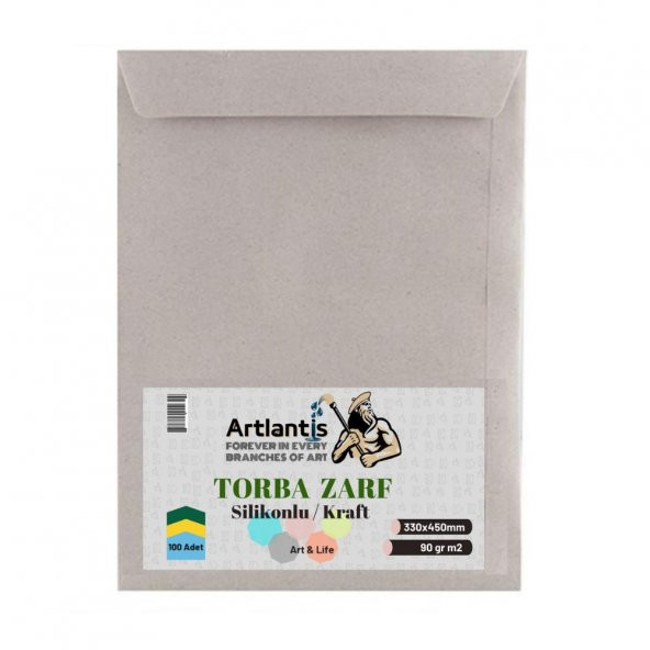 Torba Zarf 33x45 Cm Kraft 90 Gr Silikonlu 100lü 1 Paket Artlantis 330*450 Mm Torba Zarf Kraft 100 lü 1 Paket