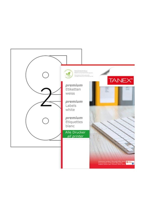 Tanex Cd Etiketi 100 Yaprak 117 MM Lazer Yazıcı CD Etiketi
