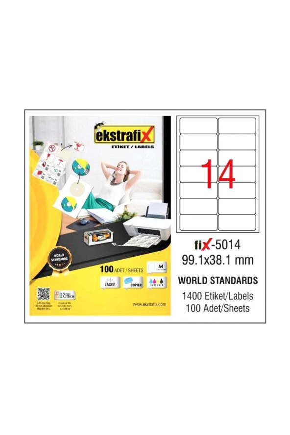 Ekstrafix Lazer Etiket 100 Yaprak 99.1 x 38.1 Mm Lazer Yazıcı Etiketi