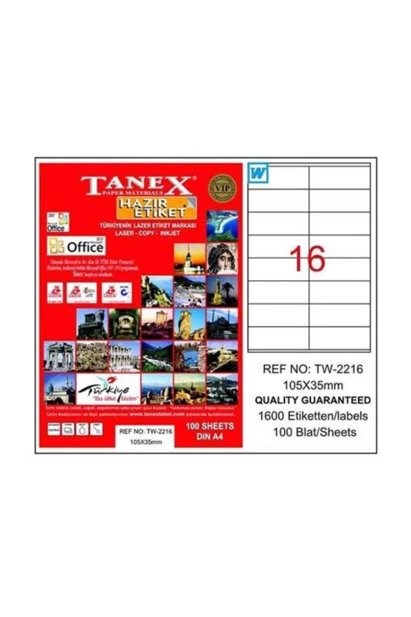 Tanex Lazer Etiket 100 Yaprak 105x35 Mm Lazer Yazıcı Etiketi