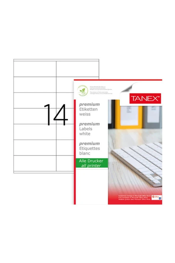Tanex Lazer Etiket 100 Yaprak 105 x 41 Mm Lazer Yazıcı Etiketi