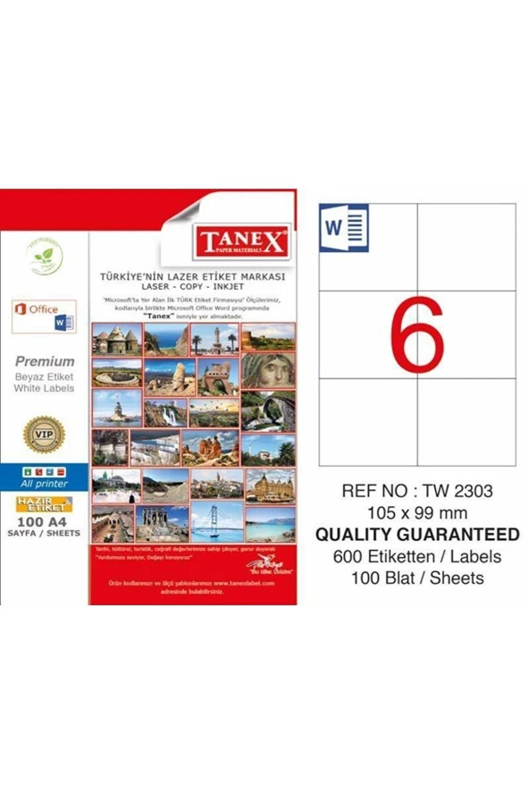 Tanex Lazer Etiket 100 Yaprak 105x99 Mm Lazer Yazıcı Etiketi