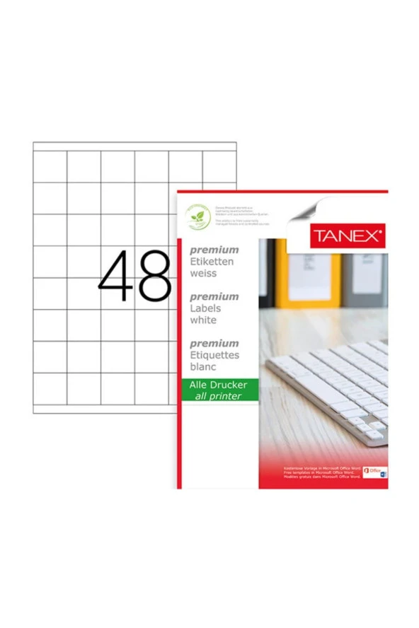 Tanex Lazer Etiket 100 Yaprak 35 x 35 Mm Lazer Yazıcı Etiketi