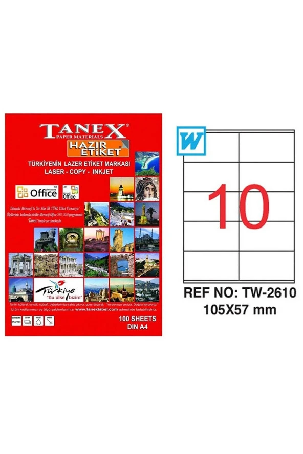 Tanex Lazer Etiket 100 Yaprak 105 x 57 Mm Lazer Yazıcı Etiketi