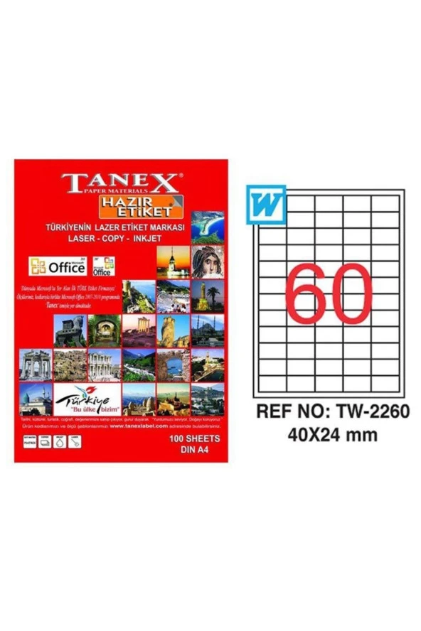 Tanex Lazer Etiket 100 Yaprak 40 x 24 Mm Lazer Yazıcı Etiketi - 1