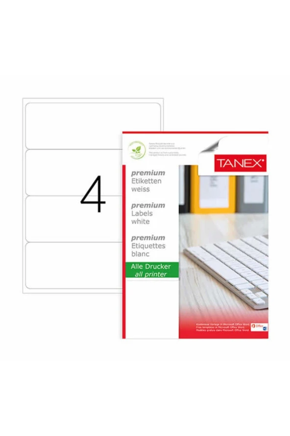 Tanex Lazer Etiket 100 Yaprak 192 x 59 Mm Lazer Yazıcı Etiketi