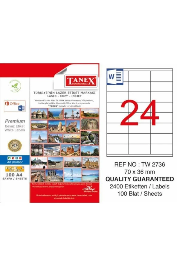 Tanex Lazer Etiket 100 Yaprak 70 x 36 Mm Lazer Yazıcı Etiketi
