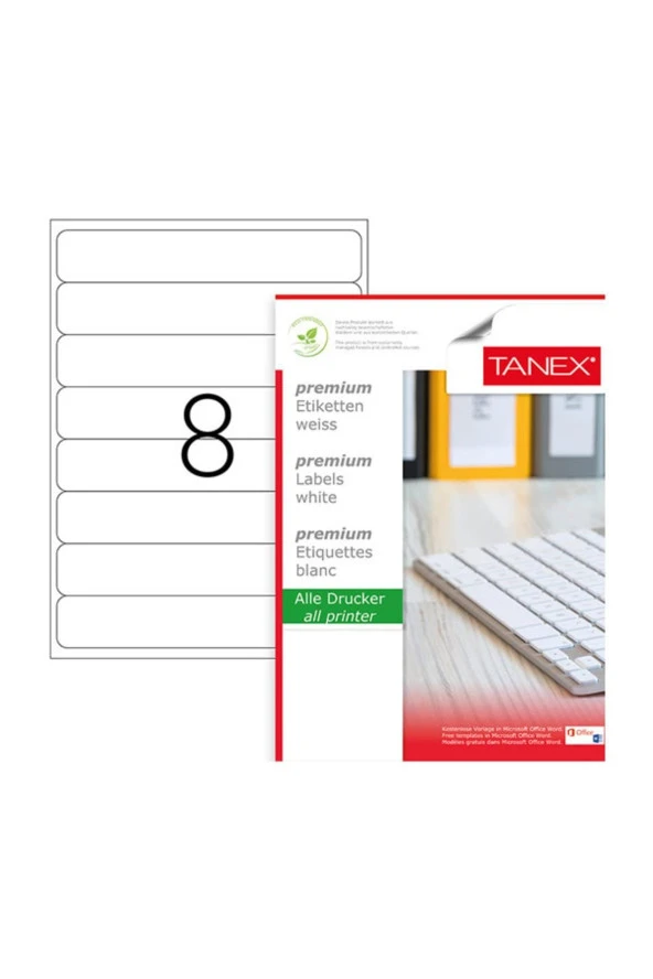 Tanex Lazer Etiket 100 Yaprak 192 x 34 Mm Lazer Yazıcı Etiketi