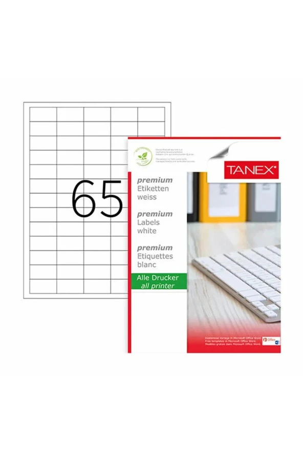 Tanex Lazer Etiket 100 Yaprak 38 x 21 Mm Lazer Yazıcı Etiketi
