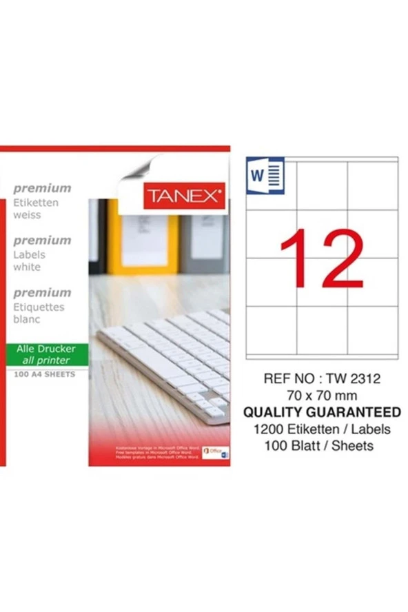 Tanex Lazer Etiket 100 Yaprak 70 x 70 Mm Lazer Yazıcı Etiketi - 1