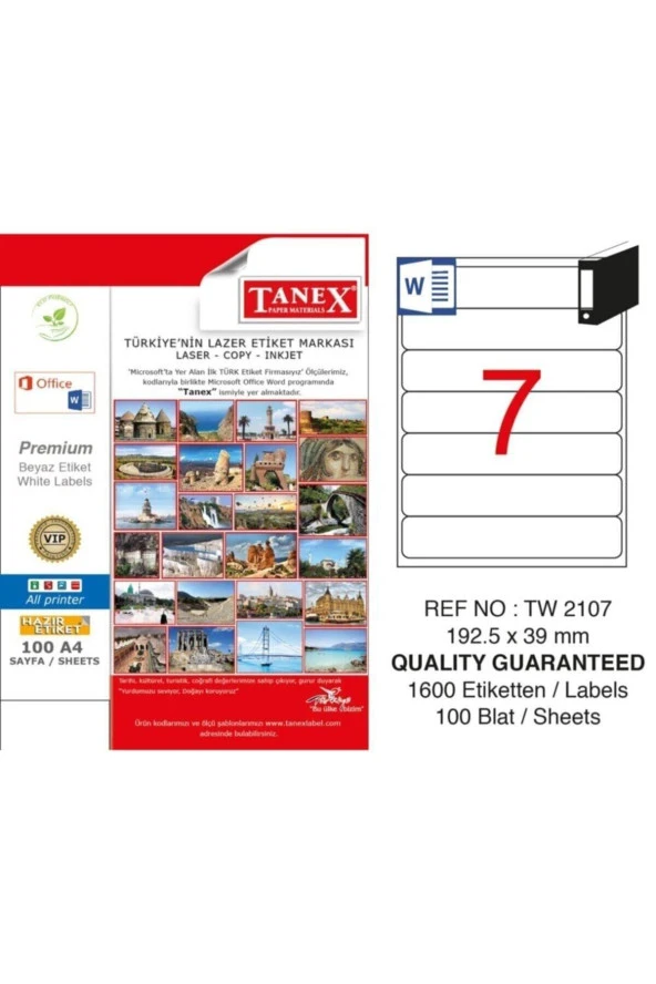 Tanex Lazer Etiket 100 Yaprak 192.5 x 39 Mm Lazer Yazıcı Etiketi
