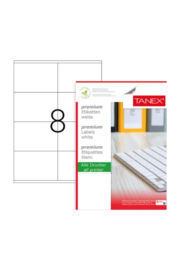 Tanex Lazer Etiket 100 Yaprak 105 x 72 Mm Lazer Yazıcı Etiketi