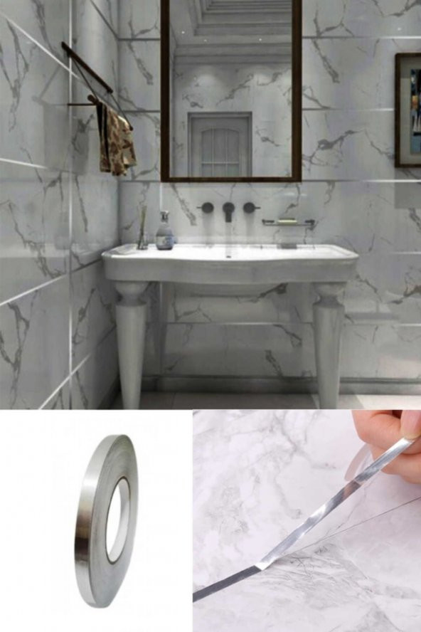 1 Cm 50 Mt Tuvalet Mutfak Banyo Fayans Mermer Arası Şerit Bant Gümüş Banyo Mutfak Için Şık Tasarım