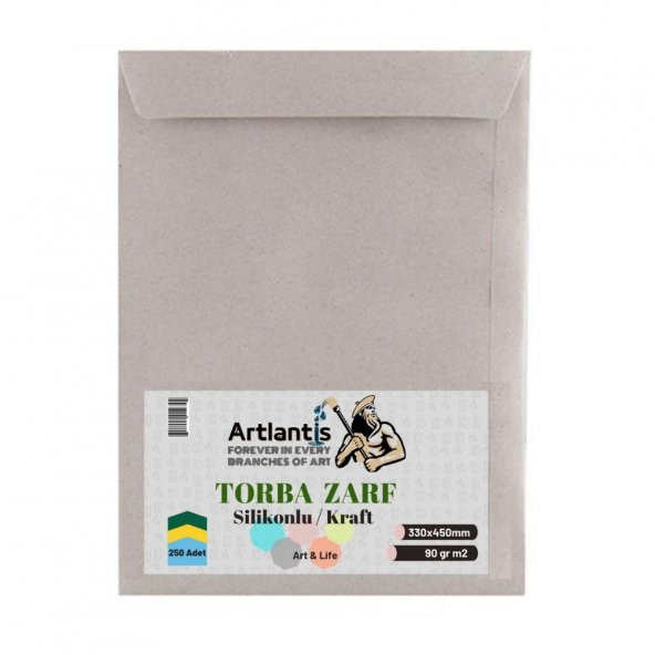 Torba Zarf 33x45 Cm Kraft 90 Gr Silikonlu 250li 1 Paket Artlantis 330*450 Mm Torba Zarf Kraft 250 li 1 Paket