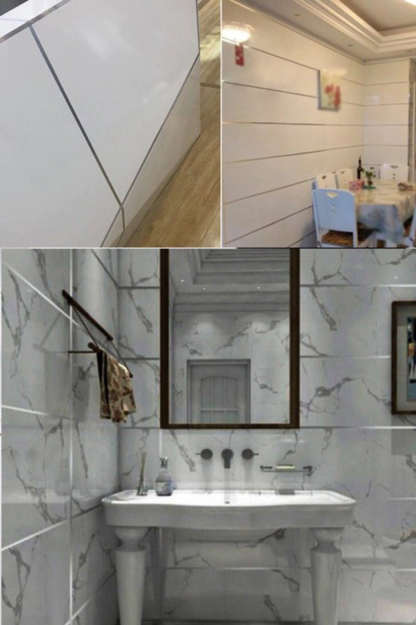 5 Mm- 50 Metre Tuvalet Mutfak Banyo Fayans Mermer Arası Şerit Bant Gümüş Banyo Mutfak Bant - 3