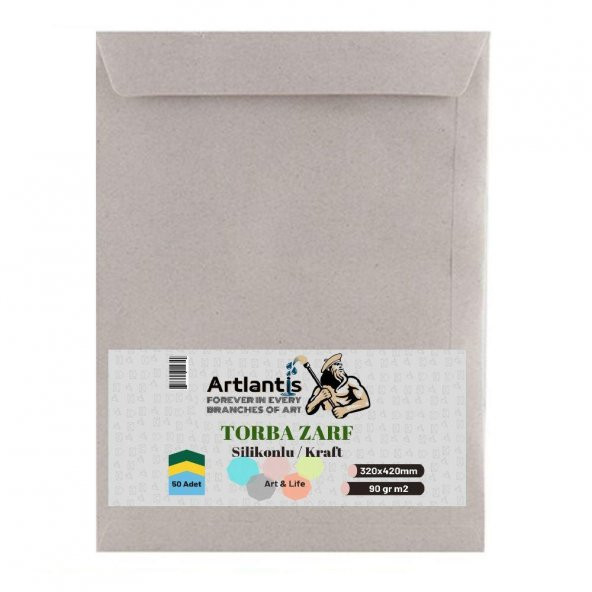 Torba Zarf 32x42 Cm Kraft 90 Gr Silikonlu 50li 1 Paket Artlantis 320*420 Mm Torba Zarf Kraft 50 li 1 Paket
