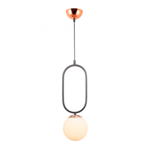 TT Aydınlatma TT016-1 SY  Mat Siyah - Bakır Beyaz Camlı Tekli Avize - Resim 2