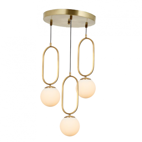 TT Aydınlatma TT016-3Y ESK  Eskitme Kaplama Beyaz Camlı 3 lü Yuvarlak Avize ürün görseli 1