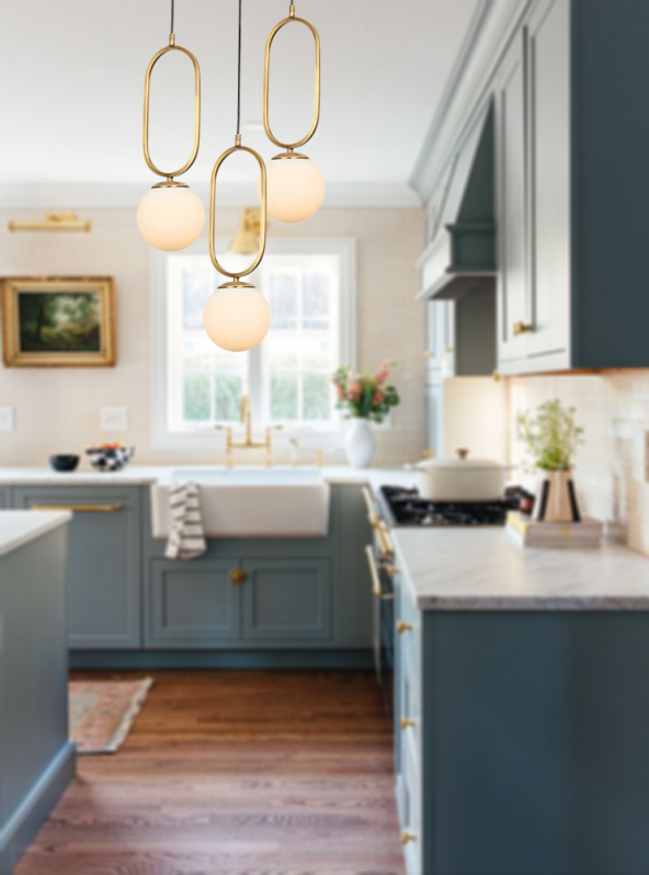 TT Aydınlatma TT016-3Y ESK  Eskitme Kaplama Beyaz Camlı 3 lü Yuvarlak Avize - Resim 2