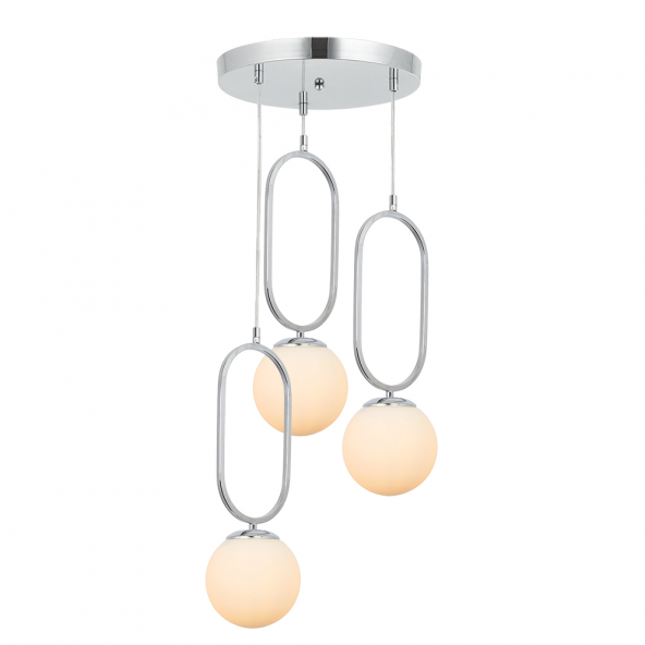 TT Aydınlatma TT016-3Y KR  Krom Kaplama Beyaz Camlı 3 lü Yuvarlak Avize ürün görseli 1