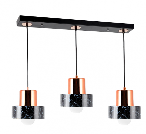 TT Aydınlatma TT017-3S-MSY  Mermer Desen 3 lü Sıralı Siyah Avize - Resim 2